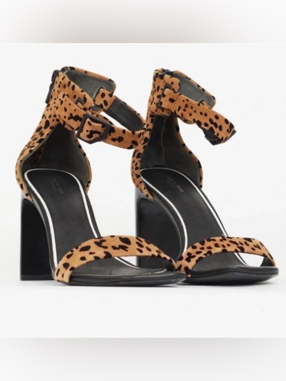 Rag & Bone Ellis Cheetah Print Leather Ankle Strap Buckle Block Heels